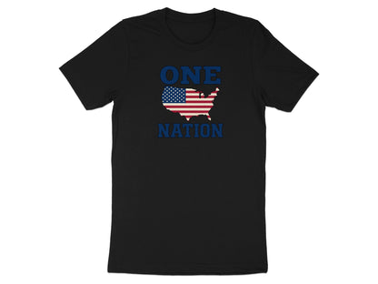 Black t-shirt with USA flag map and "ONE NATION" text.