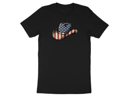Black t-shirt with American flag cowboy hat graphic.