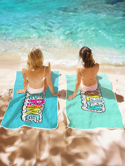 Dalmatian Dots Beach Towel with Personalized Rainbow Name