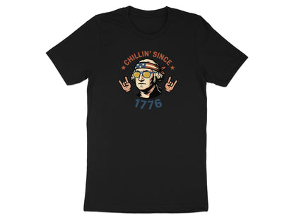 Black t-shirt with George Washington graphic, "Chillin' Since 1776" text.