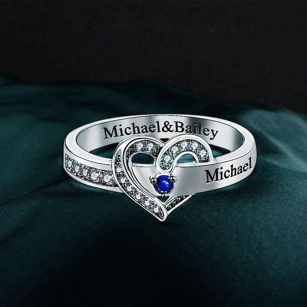 Personalized Engraved Heart Ring with Birthstone