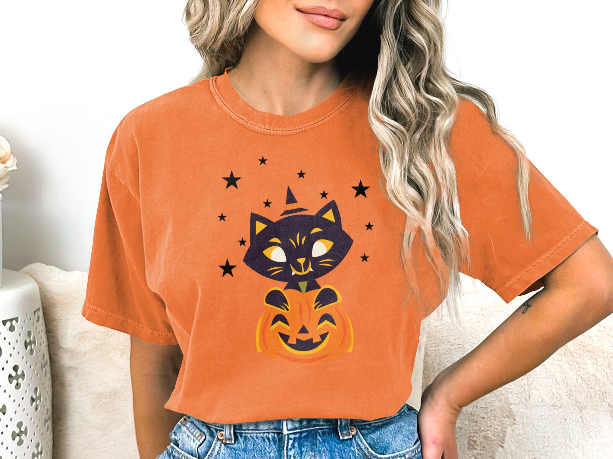 Black Cat Pumpkin Comfort Colors® Shirt, Color Blast Tee, Sweatshirt or Hoodie