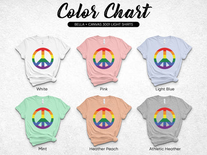 Color chart of Bella + Canvas 3001 light shirts in six colors.