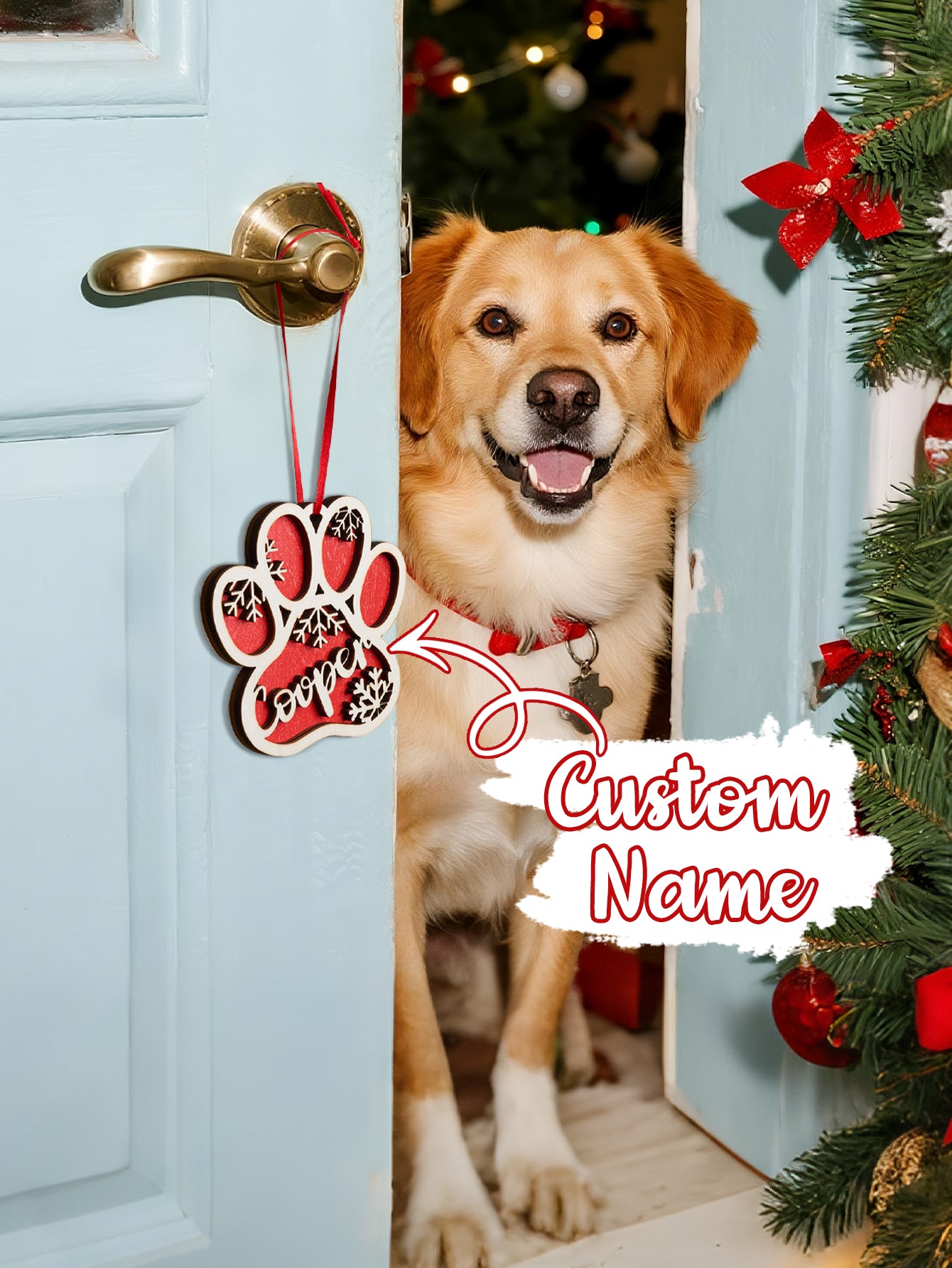 Personalized Dog Paw Snowflake Ornament – Custom Name Christmas Tree Decoration