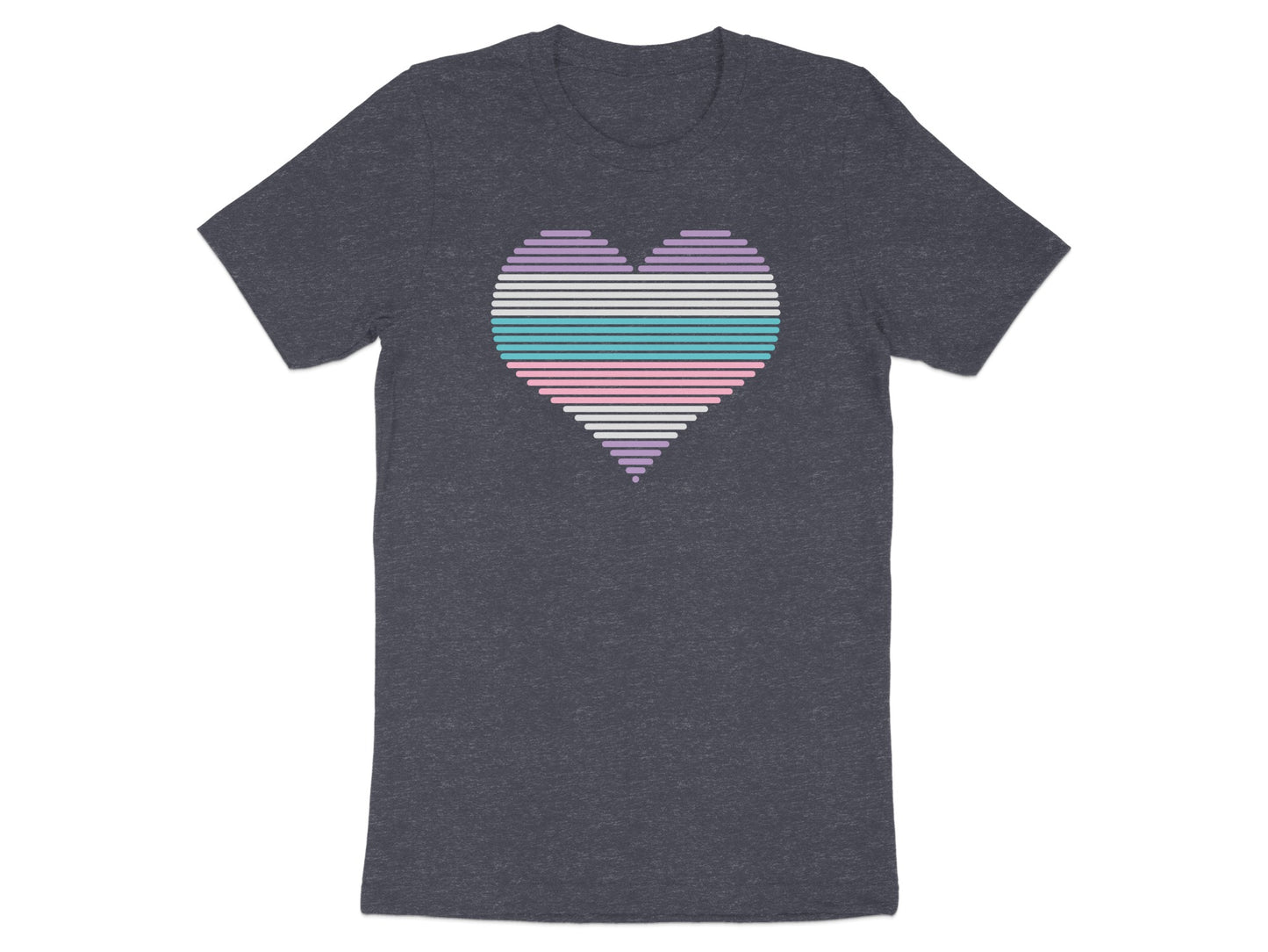 T-shirt with a horizontally striped heart in pastel colors.