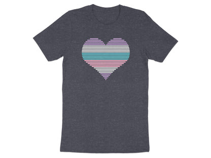 T-shirt with a horizontally striped heart in pastel colors.