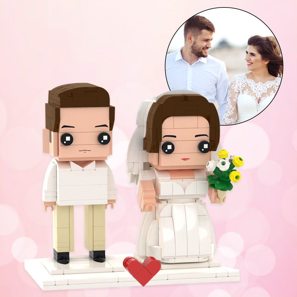 Groom & Bride 2 Person Fully Body Customizable Brick Figures Gift for Wedding