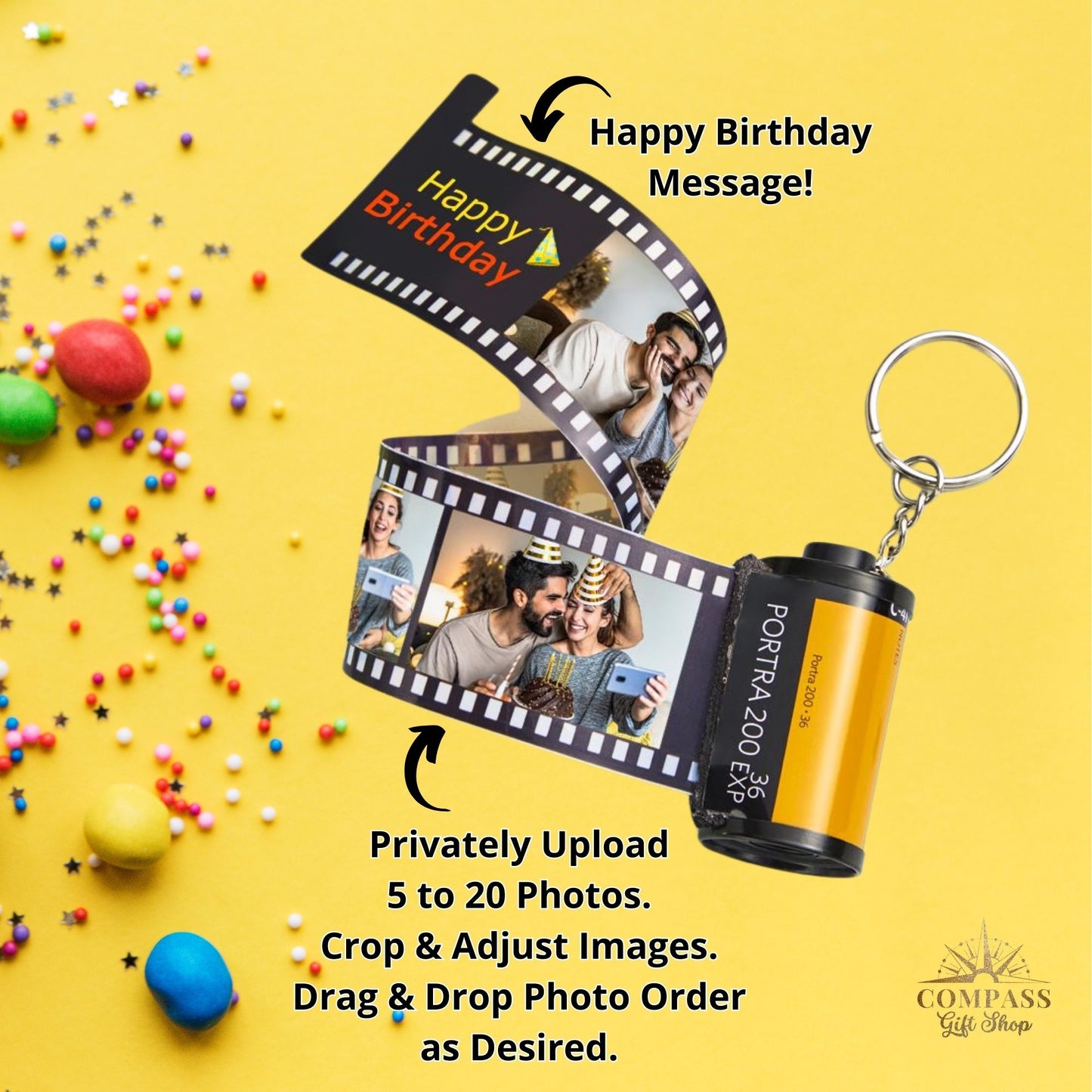 Happy Birthday Retro Film Roll Memory Keychain