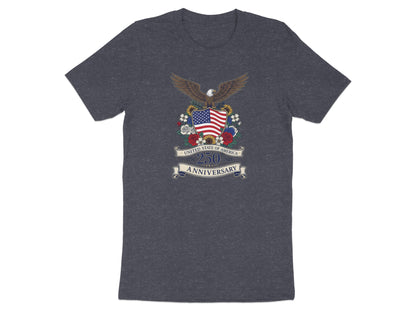 Dark t-shirt with American eagle, shield, flowers, and "250th Anniversary" text.