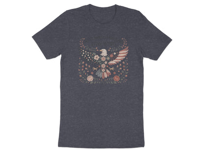 Dark grey t-shirt with a floral eagle emblem and "1776 - 2024" text.