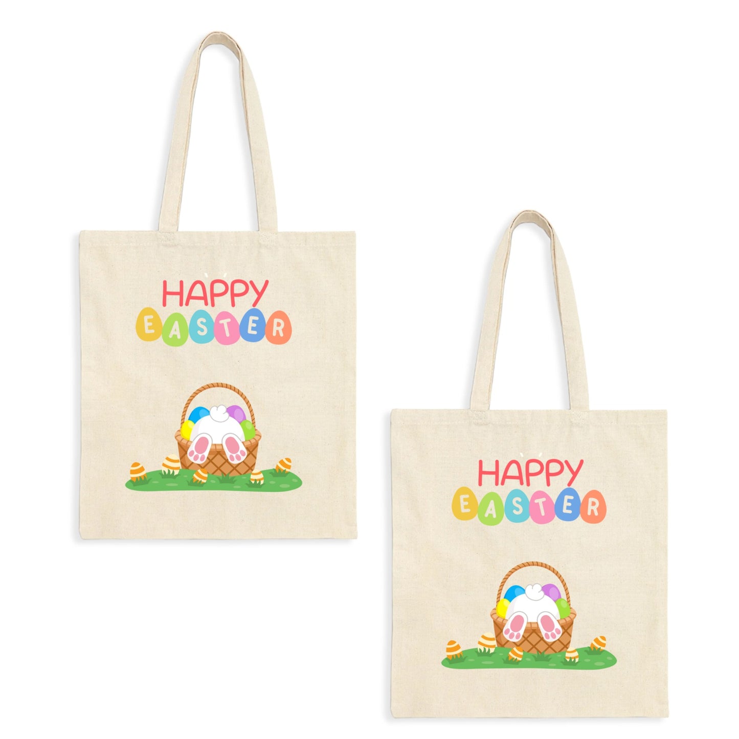 Personalized Happy Bunny in an Easter Basket Tote Bag