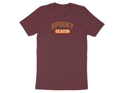 Maroon t-shirt with "SPOOKY SEASON" text design.