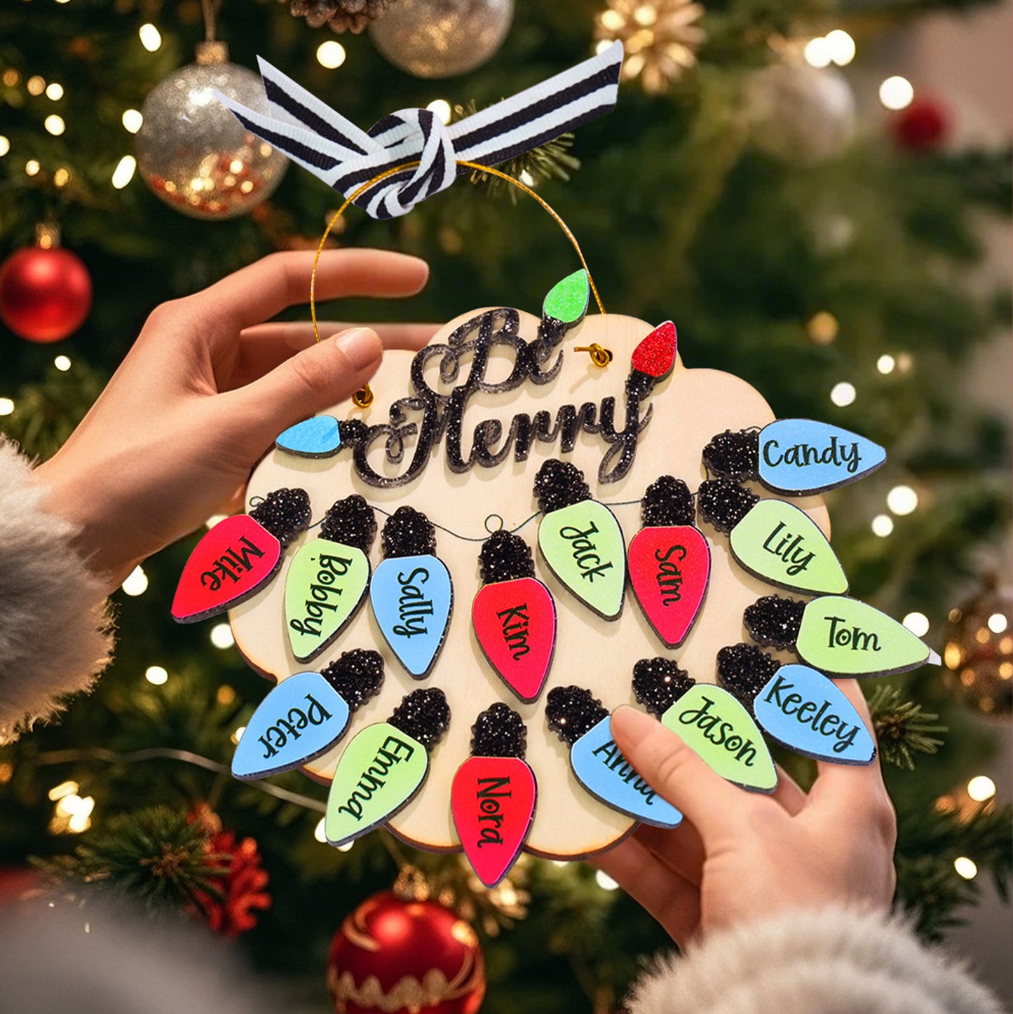 Personalized Family Christmas Ornament with Name Light Bulb Ornament Christmas Gift for Family