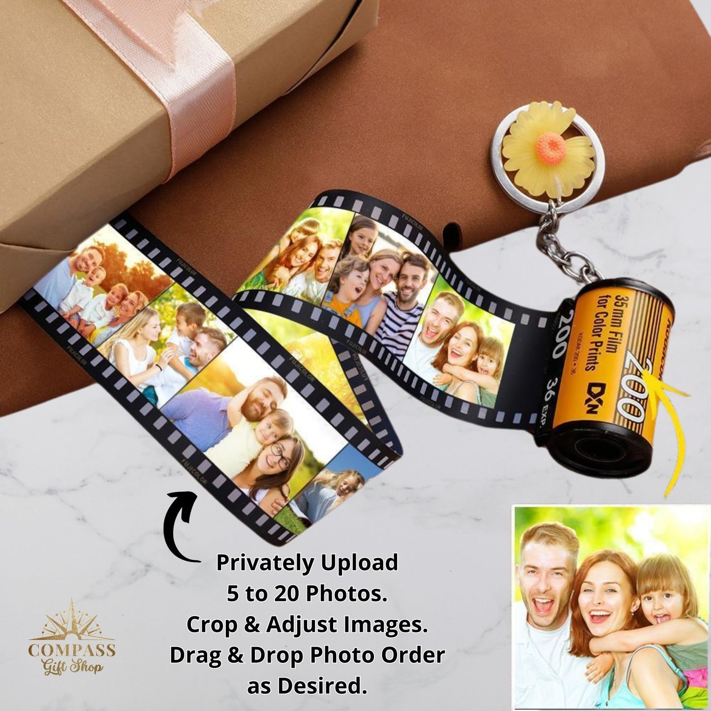 Happy Birthday Retro Film Roll Memory Keychain