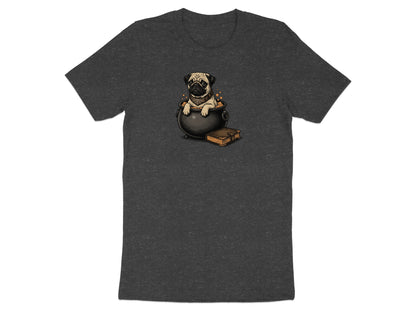 Pug in a cauldron with a spellbook