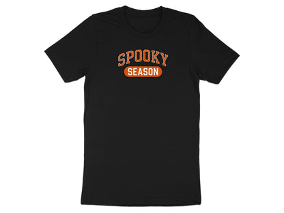 Black t-shirt with "Spooky Season" graphic in orange and white letters.