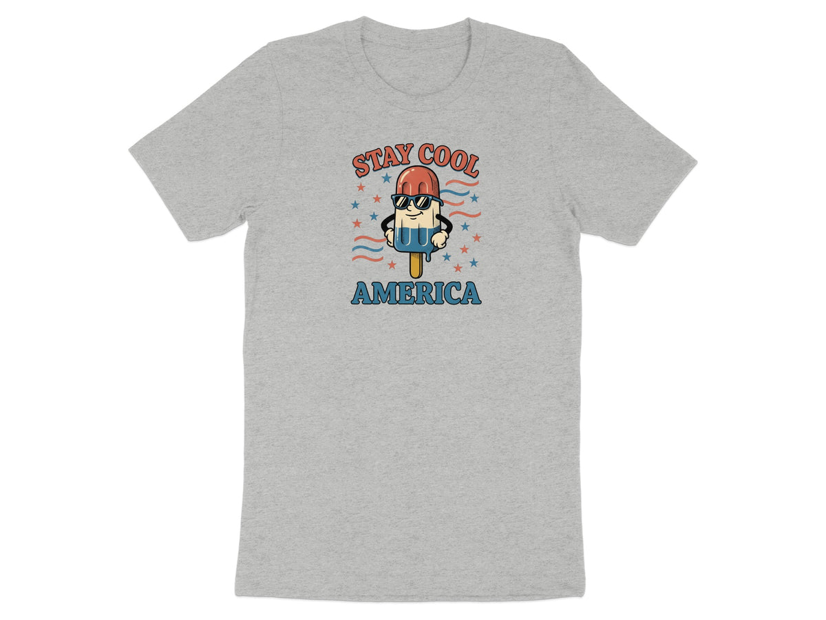 Popsicle wearing sunglasses with "STAY COOL AMERICA" text.