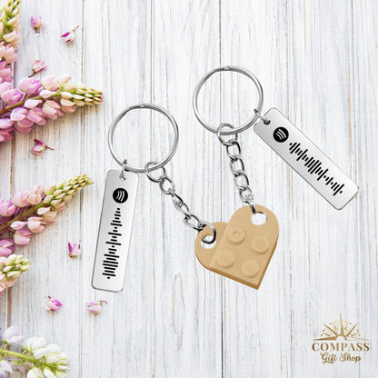 Spotify Song Code Connecting Bricks Heart Pair of Keychains