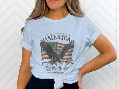 White t-shirt with eagle and "250TH ANNIVERSARY" text.