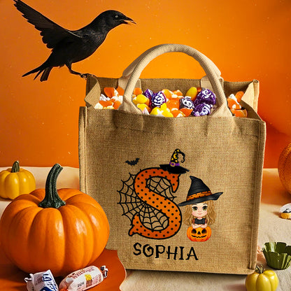 Personalized Cartoon Character Trick or Treat Candy Jute Tote Bag