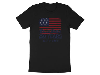 Black t-shirt with distressed American flag and "250 Years 1776 to 2026".