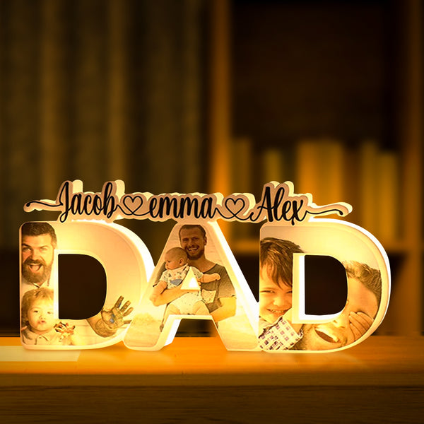 Personalized Dad Lamp with Family Names and Photos - Gift for Dad or Father's Day