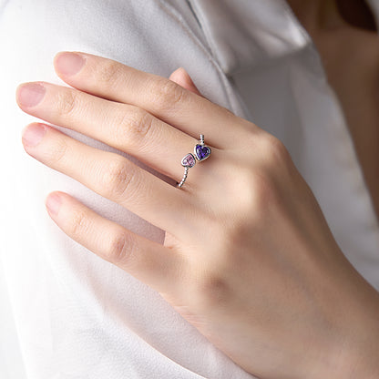 Heart-Shaped Adjustable Ring with Two Personalized Birthstones