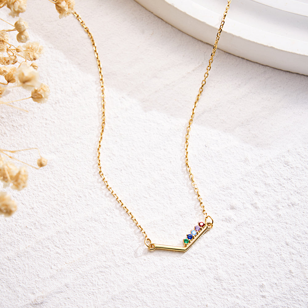 Personalized Birthstone V Shaped Necklace