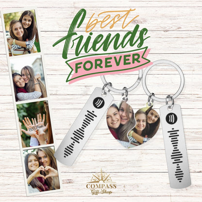 Connecting Heart Song Code & Photo Pair of Keychains