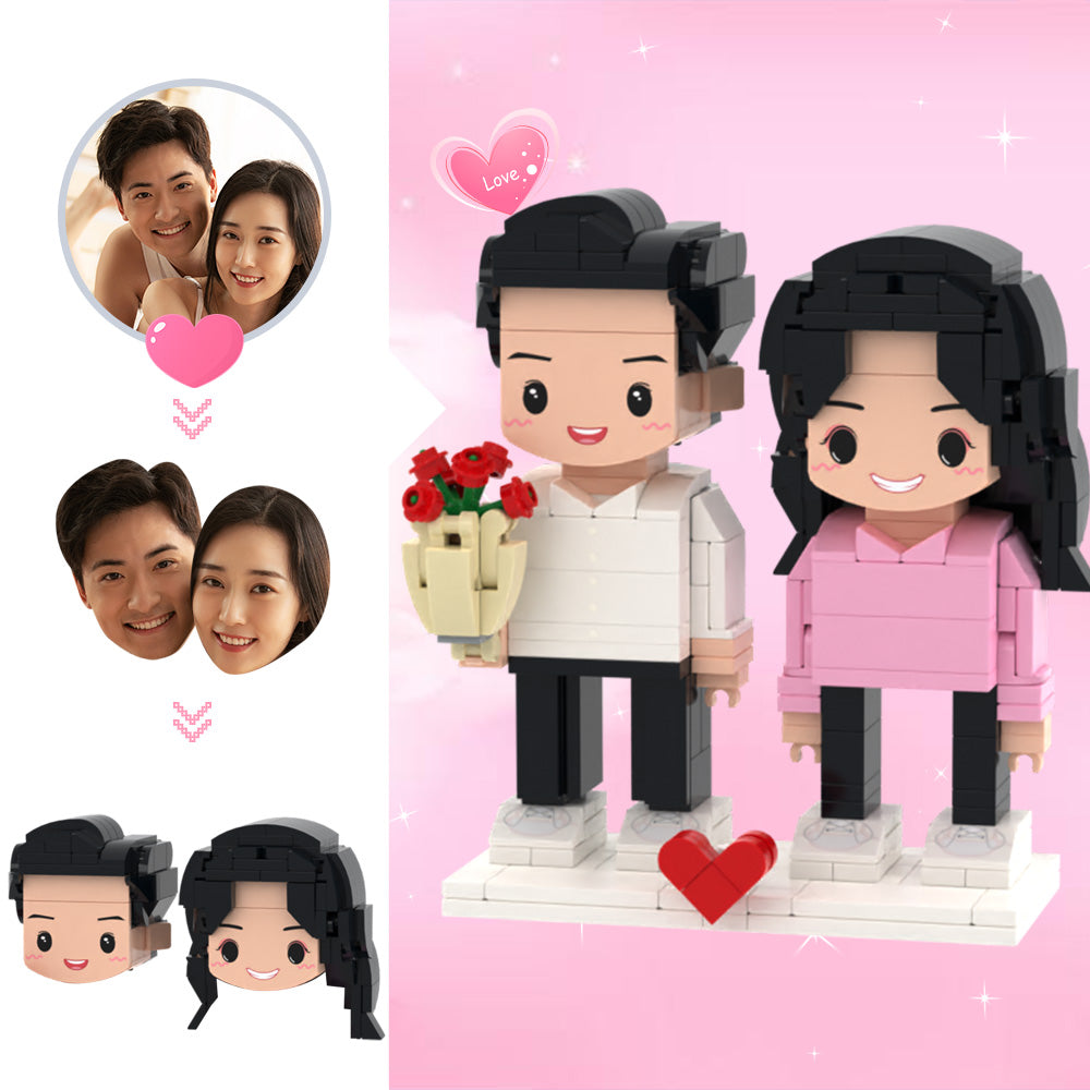 Couple with Roses 2 Person Custom Head Cute Brick Figures