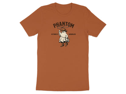 Ghost wearing cowboy hat and boots with lasso on shirt.