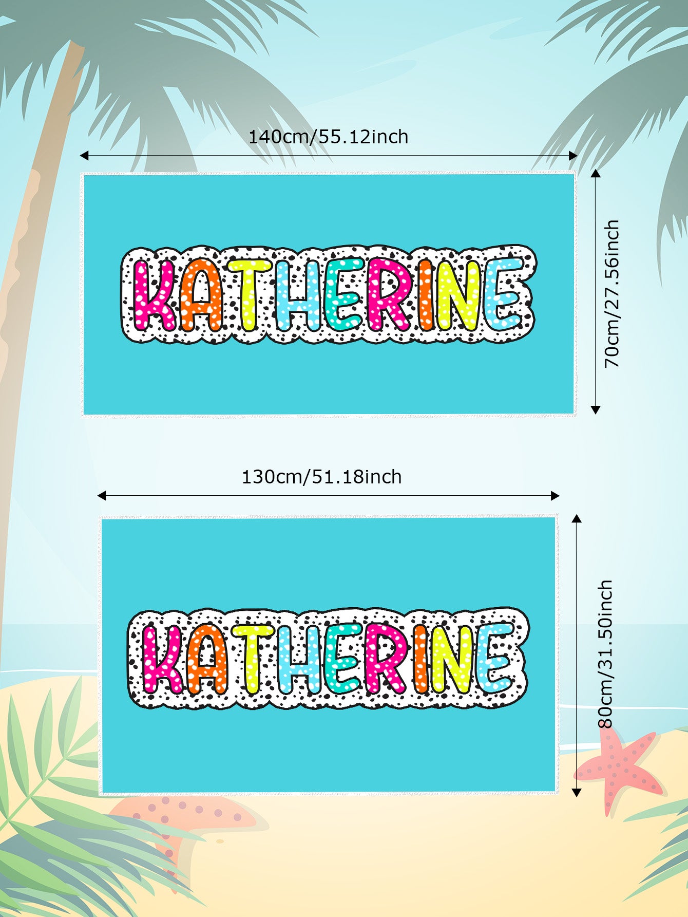 Dalmatian Dots Beach Towel with Personalized Rainbow Name