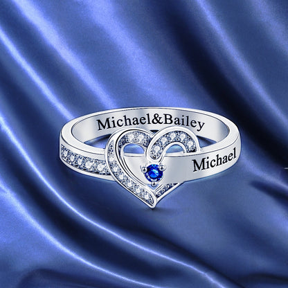 Personalized Engraved Heart Ring with Birthstone