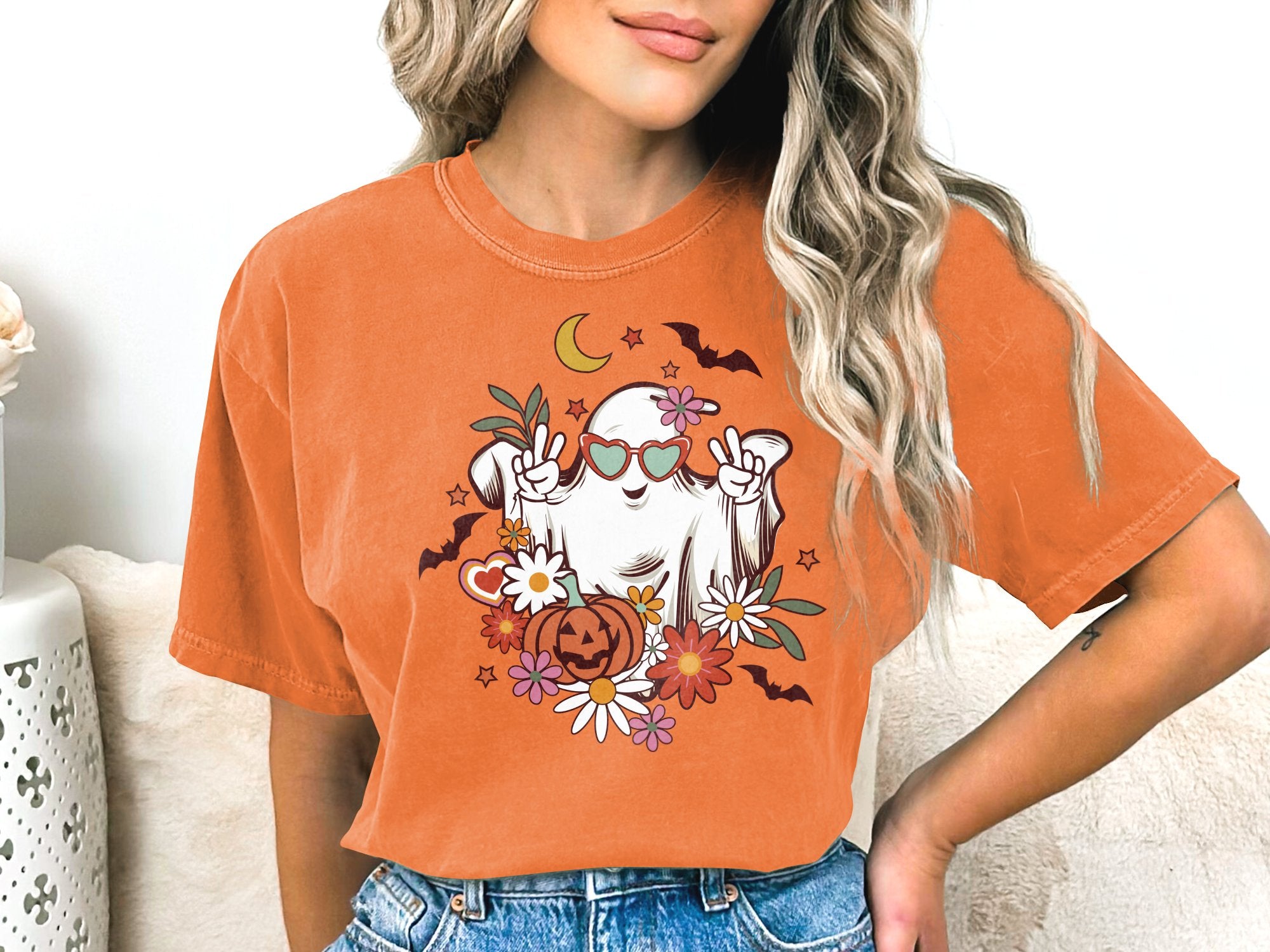 Retro Floral Ghost with Sunglasses Comfort Colors® Shirt, Color Blast Tee, Sweatshirt or Hoodie