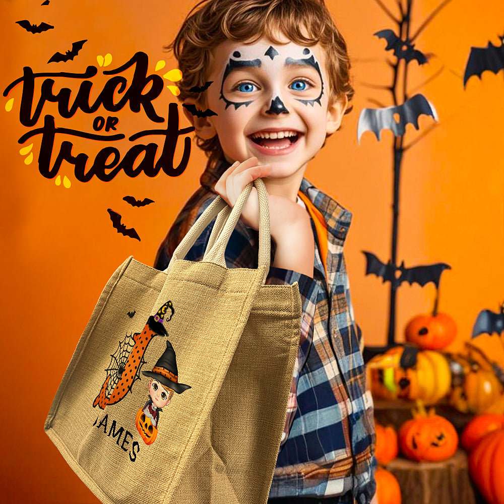Personalized Cartoon Character Trick or Treat Candy Jute Tote Bag