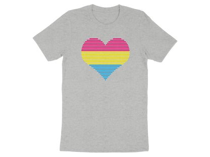 Grey t-shirt with pansexual pride heart design.