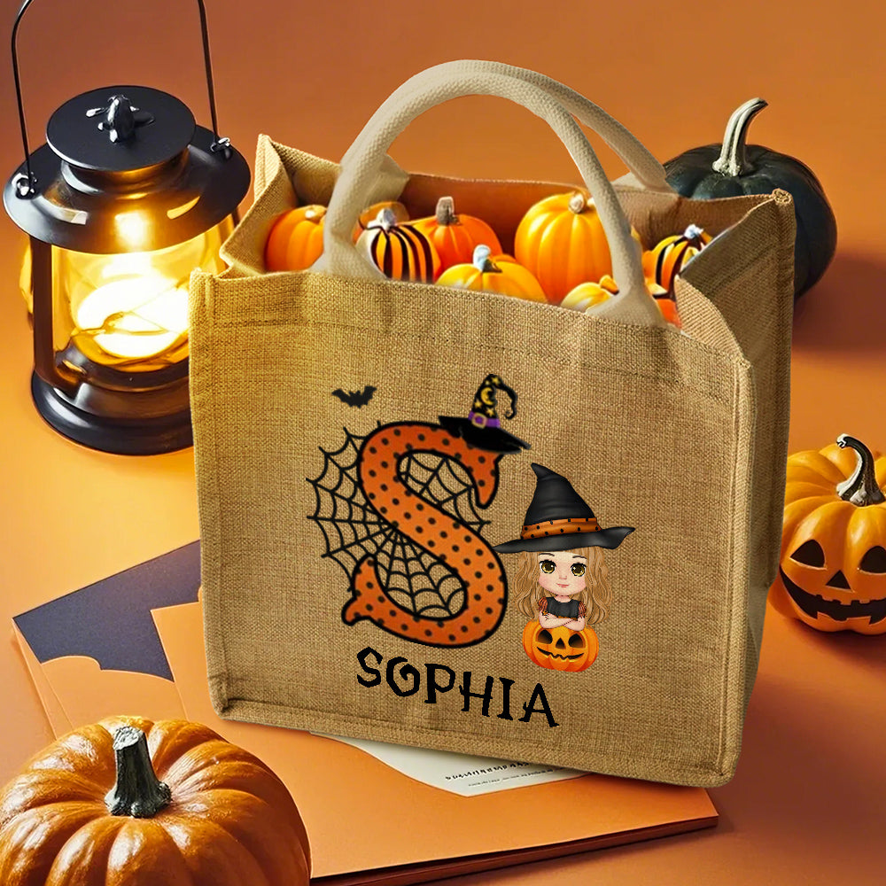Personalized Cartoon Character Trick or Treat Candy Jute Tote Bag