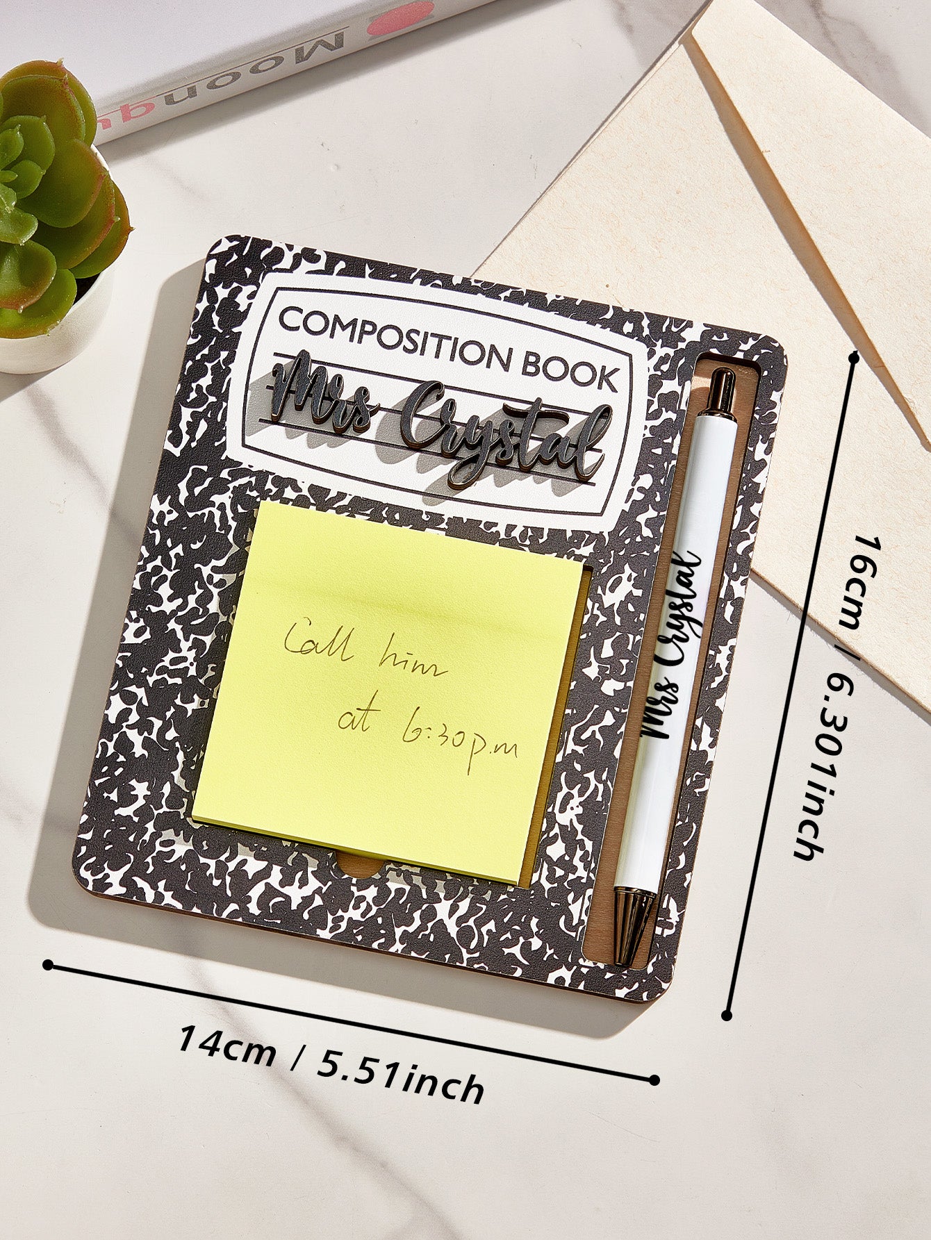 Personalized Sticky Note Wooden Holder with Pen Appreciation Gift for Teacher