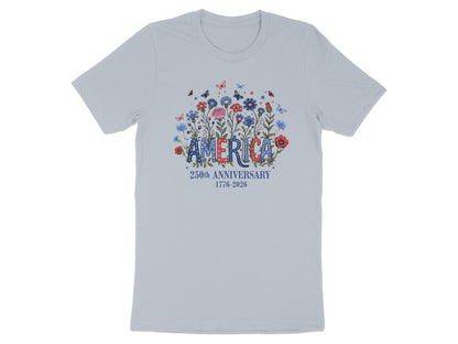 Light blue t-shirt with "America" and "250th Anniversary 1776-2026" text.