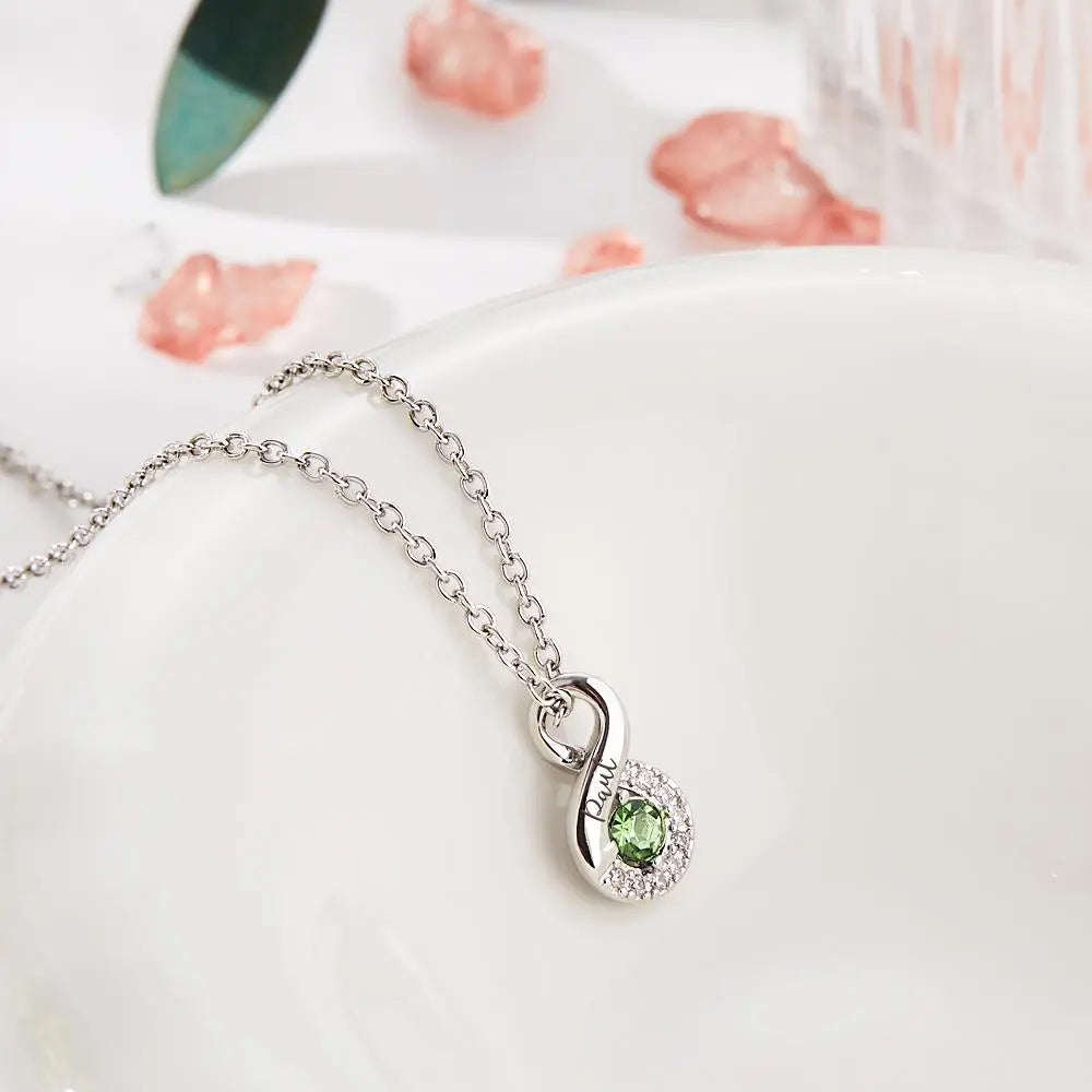 Custom Engraved Name & Birthstone Infinity Necklace