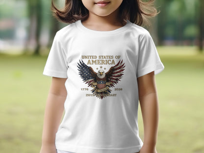 White t-shirt with an eagle graphic and "United States of America" text.