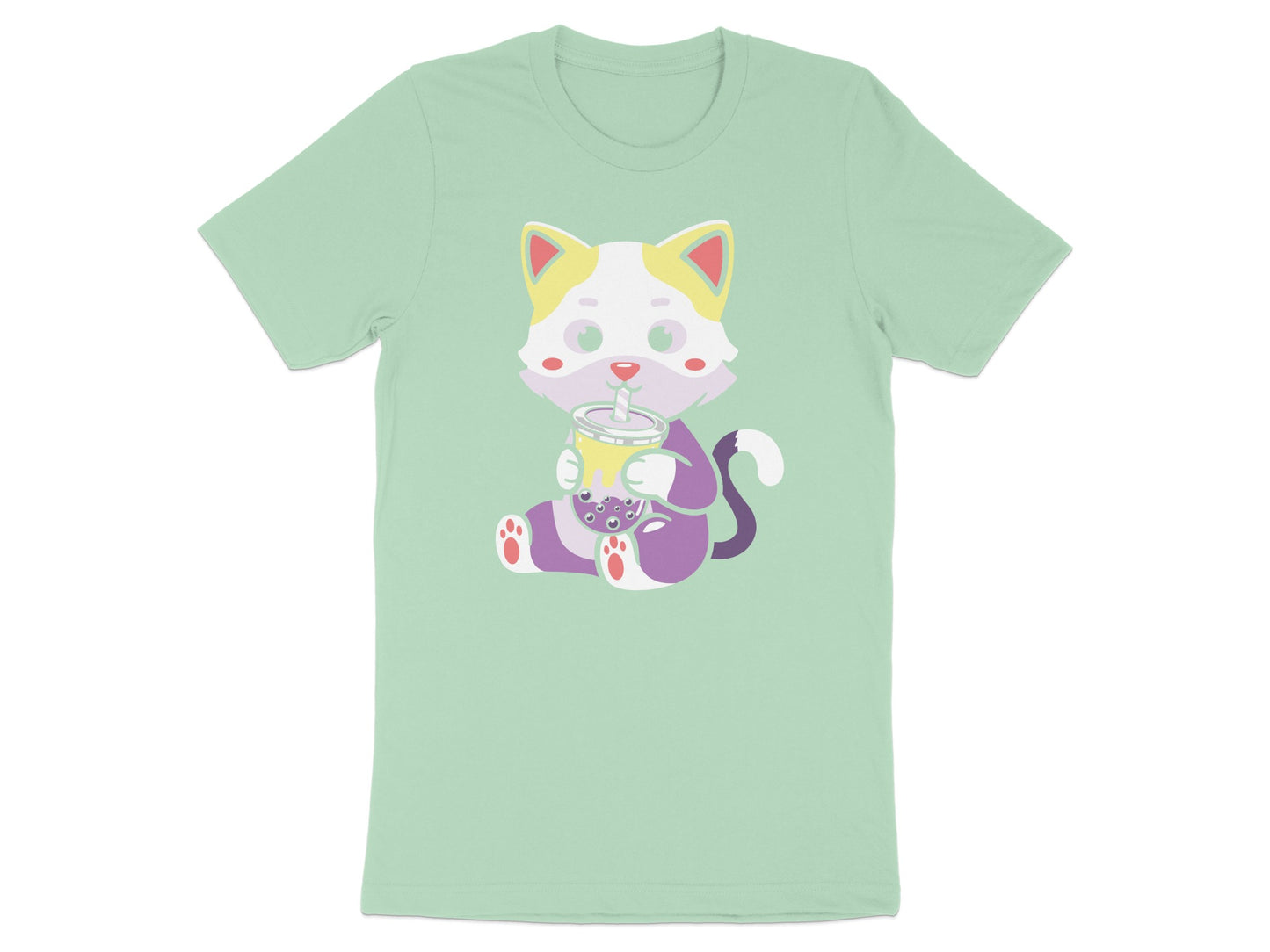 Cartoon cat holding a cup of bubble tea.