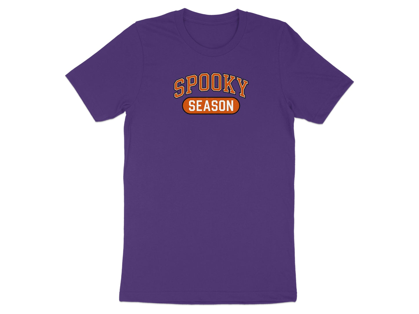Purple t-shirt with an orange and white "Spooky Season" graphic.