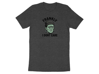 Frankenstein's monster graphic with text "Frankly I Dont Care" on a t-shirt.