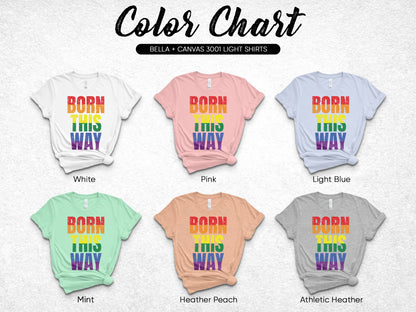 Color chart for Bella + Canvas 3001 light shirts showing six different colors.