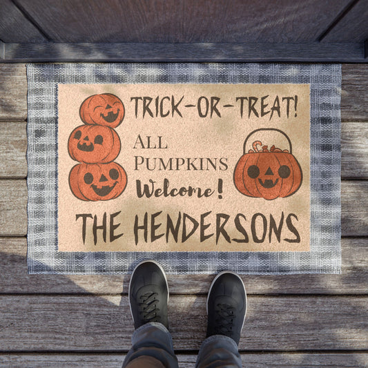 Trick or Treat All Pumpkins Welcome Door Mat