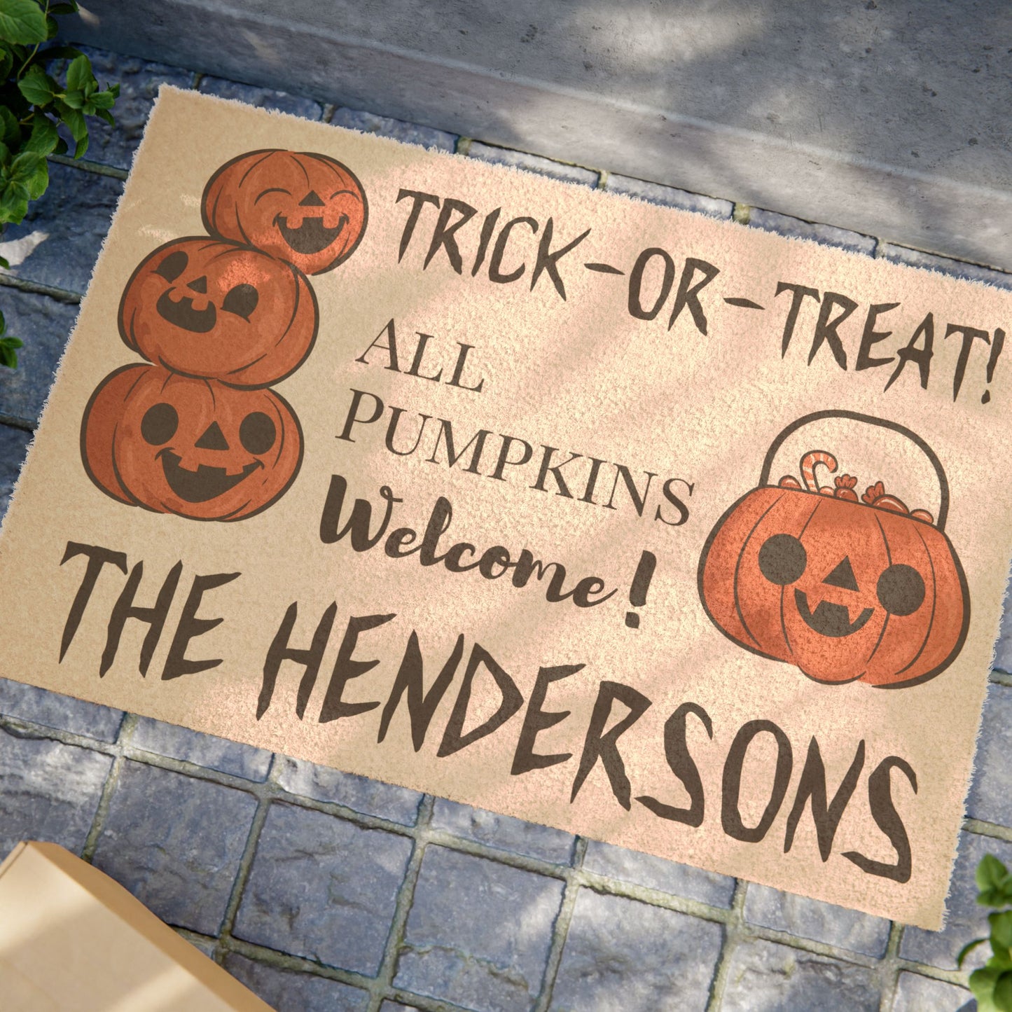 Personalized Trick or Treat All Pumpkins Welcome Halloween Door Mat