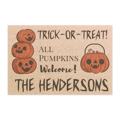 Personalized Trick or Treat All Pumpkins Welcome Halloween Door Mat