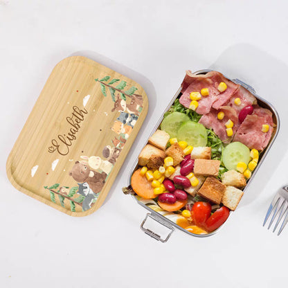 Animals with Food Personalized Child's Name Stainless Steel Lunch Box