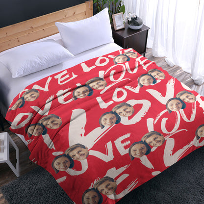 Personalized Photo Couple's Faces and Hearts Blanket